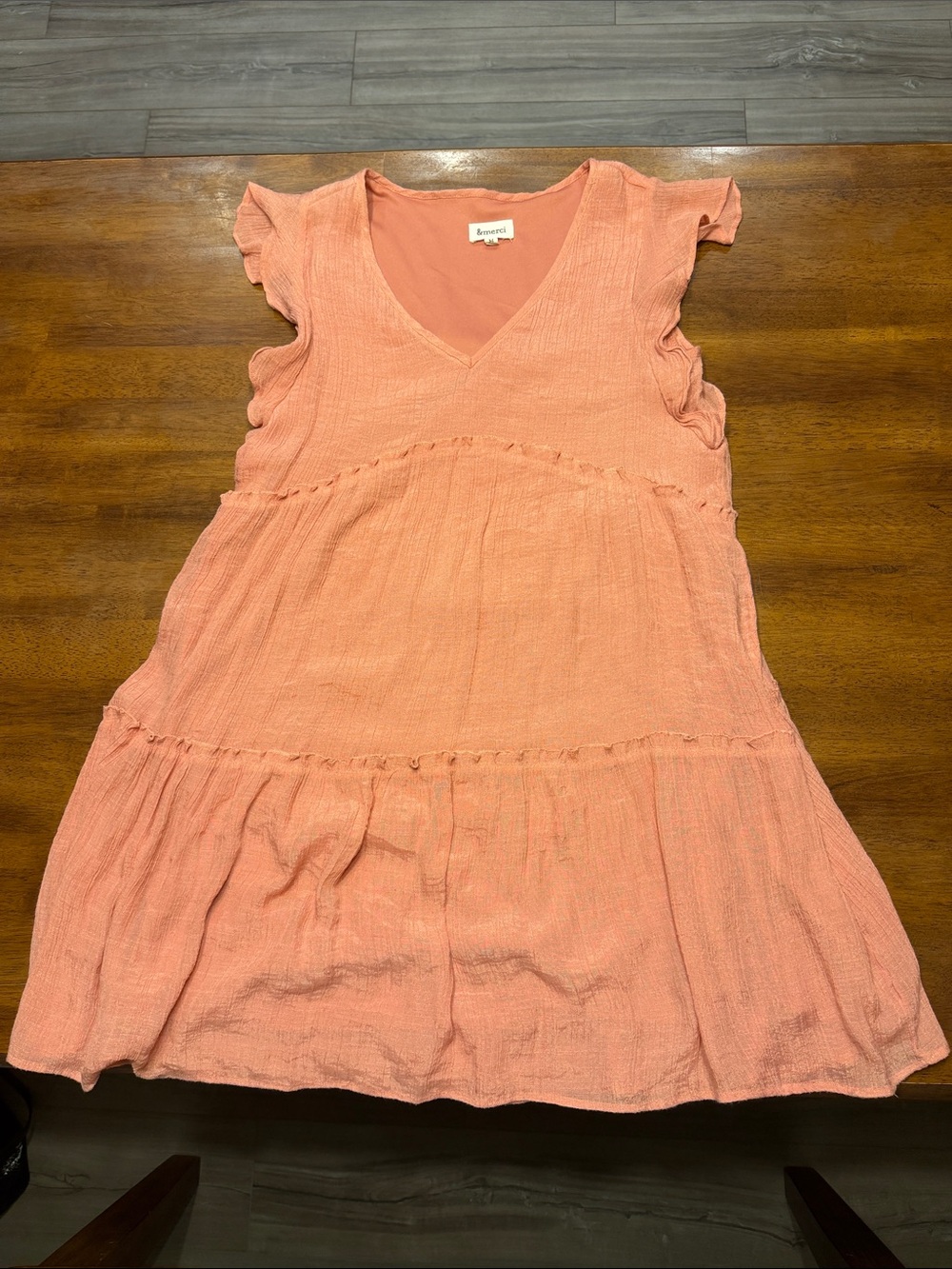 &Merci Soft Blush Pink Tiered V-Neck Dress Size M